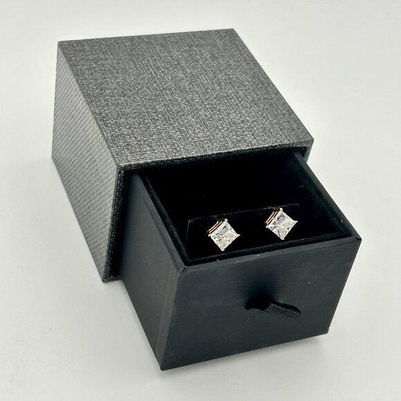 Certified 3 CTW Princess Cut Lab Created Diamond Studs 14K Solid Gold - Picture 9 of 9